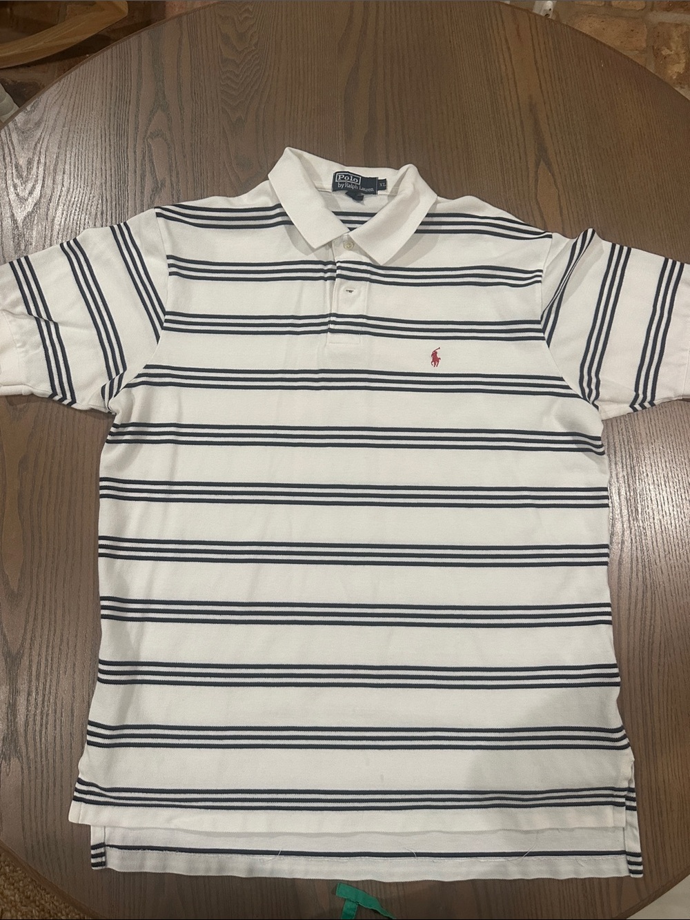 Polo by Ralph Lauren White Navy Striped Polo with Red Pony Embroidery
